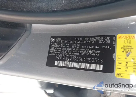 2008 BMW 528Xi from USA, damaged, VIN WBANV13558C150343